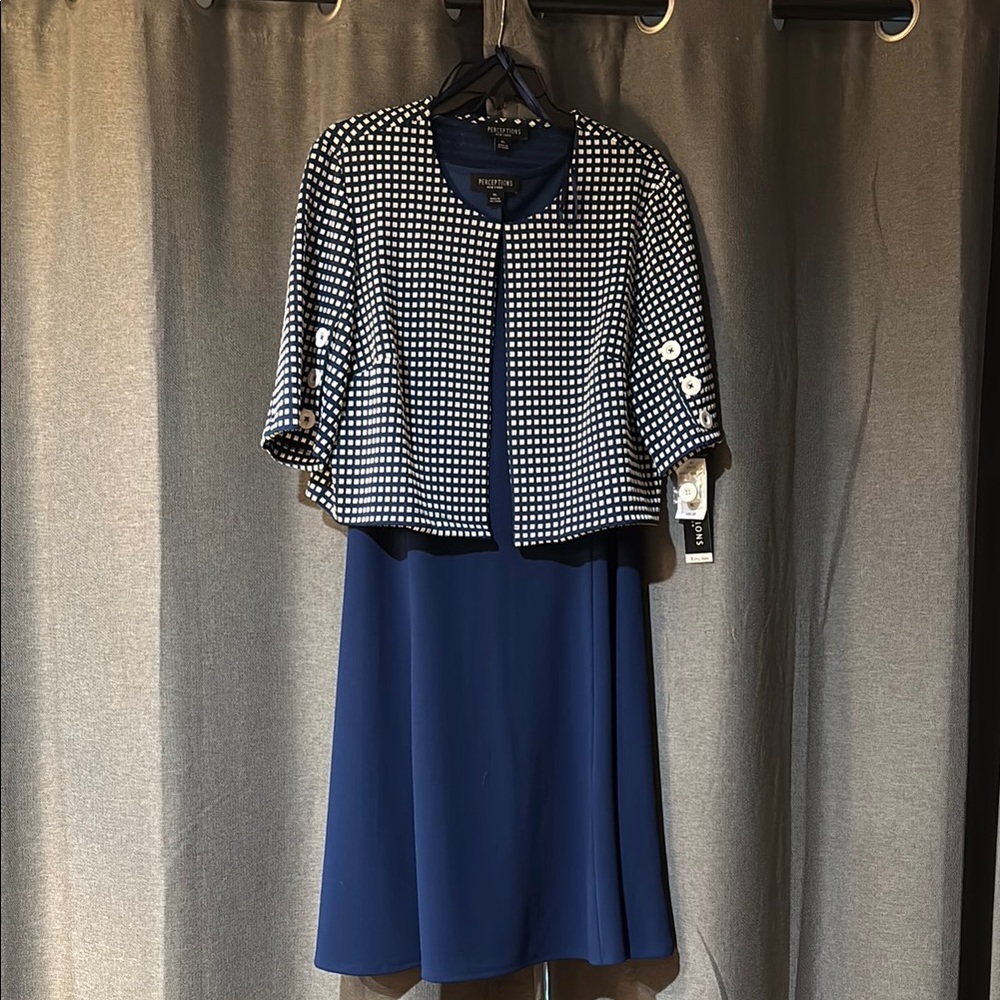 Perceptions Blue and White Midi Dress with Peter Pan Collar